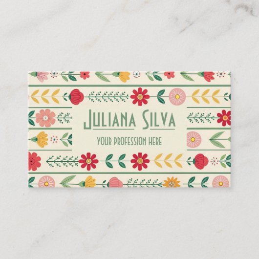 カラフルな春のワイルドフラワーの牧場庭園 名刺 (正面)