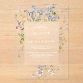 カラフルな春のワイルドフラワーの牧場 ガーデンウェディング アクリル招待状 (正面)