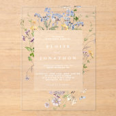 カラフルな春のワイルドフラワーの牧場 ガーデンウェディング アクリル招待状 (正面)
