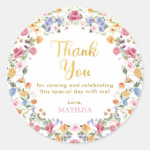 カラフルな春のワイルドフラワーリース サンクスギフト ラウンドシール (正面)