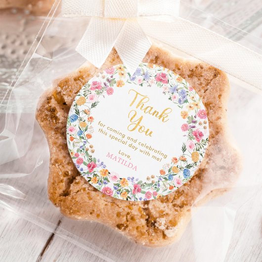 カラフルな春のワイルドフラワーリース サンクスギフト ラウンドシール