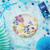 カラフルな春の水彩画の花の紙皿 ペーパープレート (パーティー)