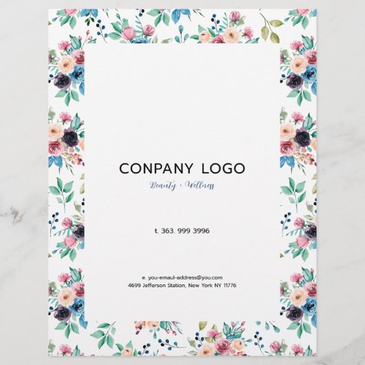 カラフルな春の花が散りばめられたサービスメニュー チラシ (裏面)