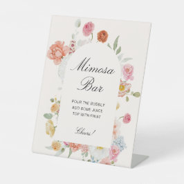 カラフルな春の花のアーチ ミモザバー 台座サイン