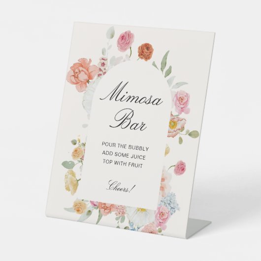 カラフルな春の花のアーチ ミモザバー 台座サイン (正面)