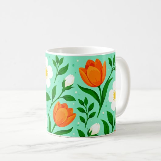 カラフルな春の花のシームレスパターン コーヒーマグカップ (正面右)