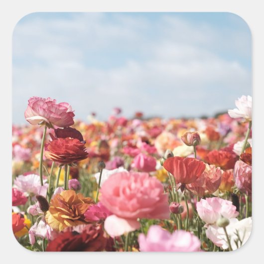 カラフルな春の花のステッカー スクエアシール (正面)