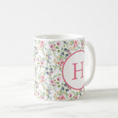 カラフルな春の花の水彩パターンモノグラム コーヒーマグカップ (正面右)