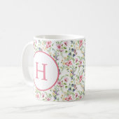 カラフルな春の花の水彩パターンモノグラム コーヒーマグカップ (正面左)