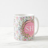 カラフルな春の花の水彩パターンモノグラム コーヒーマグカップ (正面右)