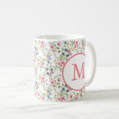 カラフルな春の花の水彩パターンモノグラム コーヒーマグカップ (正面右)