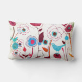 カラフルな春の花の鳥のクワの青いオレンジ ランバークッション (裏面)