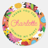 カラフルな春の花園 おしゃれな誕生日パーティー ラウンドシール (正面)