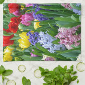 カラフルな春の花園 キッチンタオル (折り畳み)