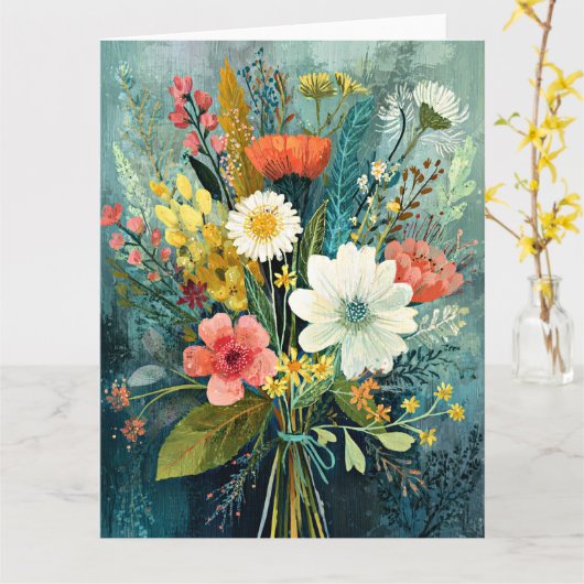 カラフルな春の花束 カード (黄色い花)