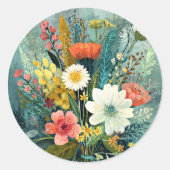 カラフルな春の花束 ラウンドシール (正面)