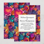 カラフルな春の花柄の結婚式 招待状 (正面/裏面)