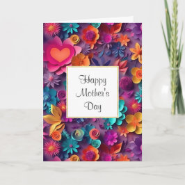 カラフルな春の花模様の母の日 カード