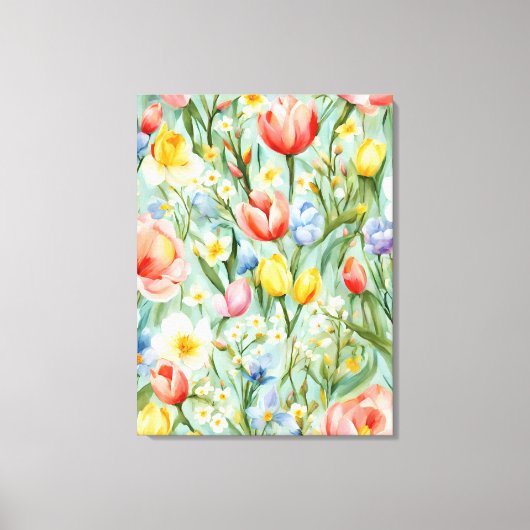 カラフルな春の花畑の絵画 キャンバスプリント (正面)