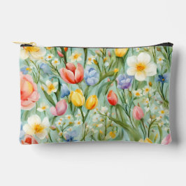 カラフルな春の花畑の絵 アクセサリーポーチ