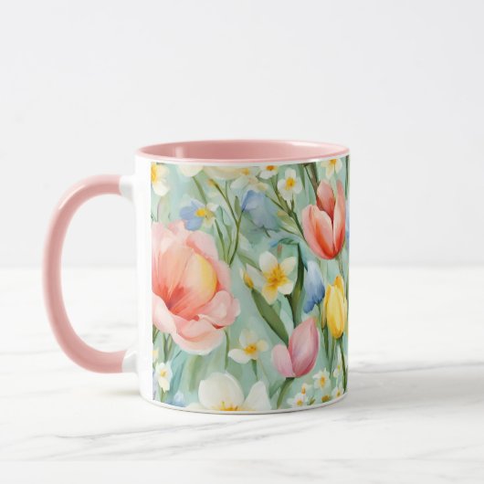 カラフルな春の花畑の絵 マグカップ (左)