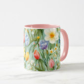 カラフルな春の花畑の絵 マグカップ (正面右)