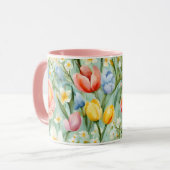 カラフルな春の花畑の絵 マグカップ (正面左)