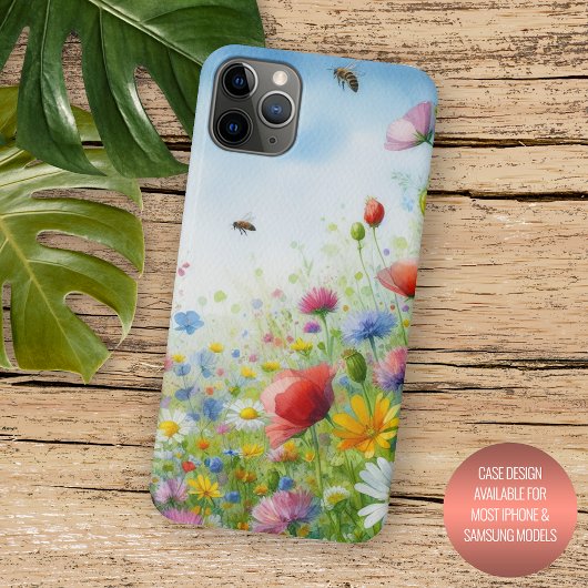 カラフルな春の野の花のフラワーウォーターカラーアート Case-Mate iPhoneケース