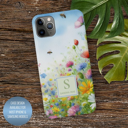カラフルな春の野の花のフラワーウォーターカラーアート iPhoneケース