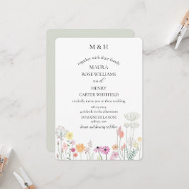 カラフルな春の野の花のモノグラム 招待状