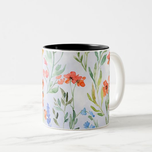 カラフルな春の野の花の草原 ツートーンマグカップ (正面右)