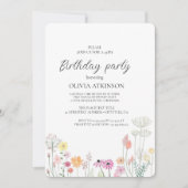 カラフルな春の野の花の誕生日パーティー 招待状 (正面)