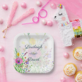 カラフルな春の野生の花をオリジナルでデザインしたウェディング ペーパープレート (パーティー)