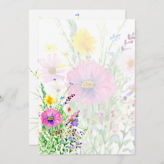 カラフルな春の野花が敷き詰められたウェディング 招待状 (正面/裏面)