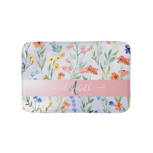 カラフルな春の野花の草原モノグラム バスマット (正面)