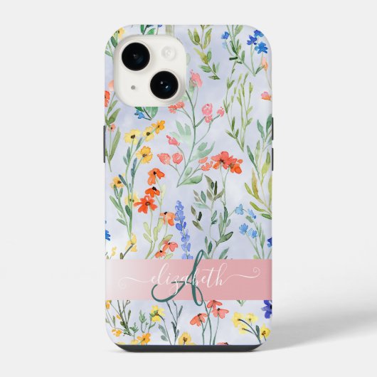 カラフルな春の野花の草原モノグラム iPhoneケース (裏面)