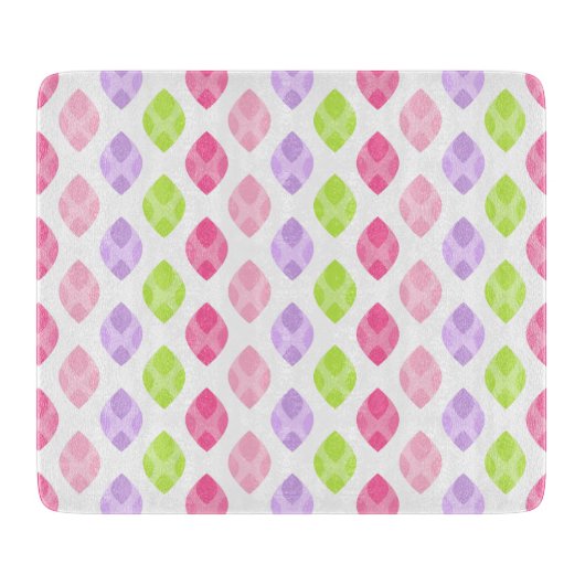 カラフルな春はピンクの緑の紫色パターンを去ります カッティングボード (正面)