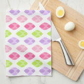 カラフルな春はピンクの緑の紫色パターンを去ります キッチンタオル (四つ折り)