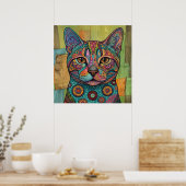 カラフルな曼荼羅の猫の肖像画 鮮やかな壁のアート ポスター (キッチン)