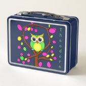 カラフルな木にいる幸せなフクロウ メタルランチボックス (裏面)
