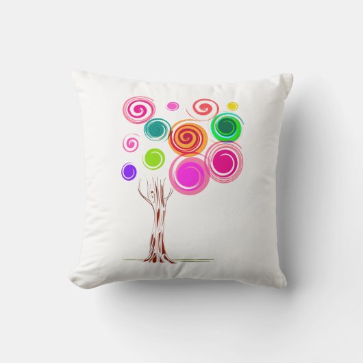 カラフルな木の渦巻形のな群葉 クッション (正面)