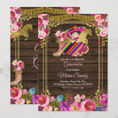 カラフルな木製チャローフラワーピンクのキンセアニエラ 招待状 (正面/裏面)