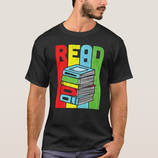 カラフルな本を読む 読書 Tシャツ (正面)
