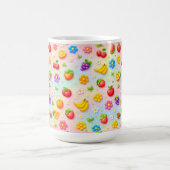 カラフルな果物と花のデザイン コーヒーマグカップ (中央)