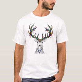 カラフルな柄のシカの頭のTシャツ | ボホ・ワイルドライフ Tシャツ