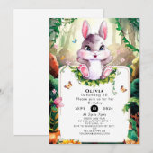 カラフルな森のウサギの誕生日 招待状 (正面/裏面)