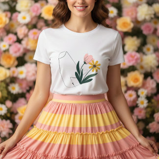 カラフルな植物の花とエレガントなライン トライブレンドTシャツ
