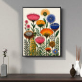 カラフルな植物画 花の庭のイラスト ポスター