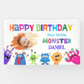 カラフルな楽しさの写真 小さなモンスターの誕生日パーティー 横断幕 (横)