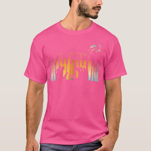 カラフルな楽器の女性ピアニスト キーボード Tシャツ (正面)